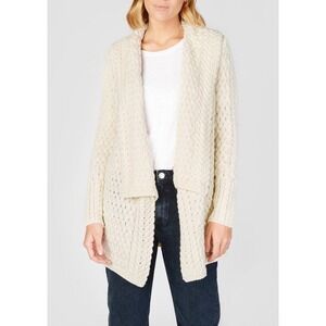 Irelands Eye‎ Glenross Open Cardigan Cable Knit Wool Shawl Collar Cream Size XXL